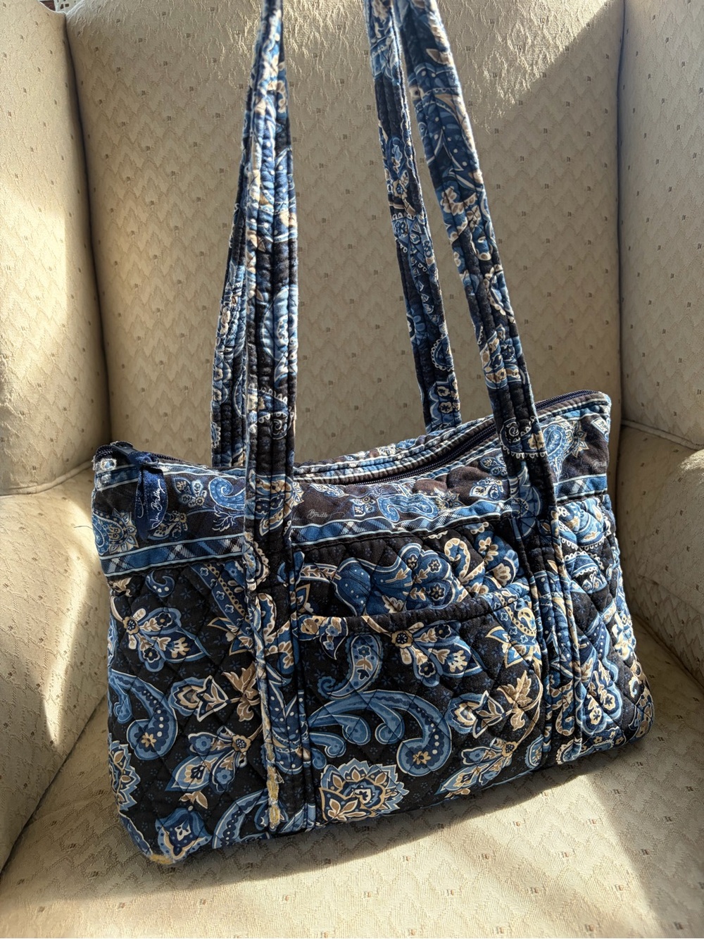 Vintage Vera Bradley quilted cotton shoulder bag Windsor Navy